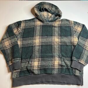 Vintage Polo Ralph Lauren Plaid Sherpa Fleece Hoodie Green XL Made in Canada
